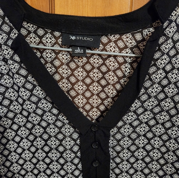 AB Studio Blouse Sheer Size L black/ white - Picture 2 of 4